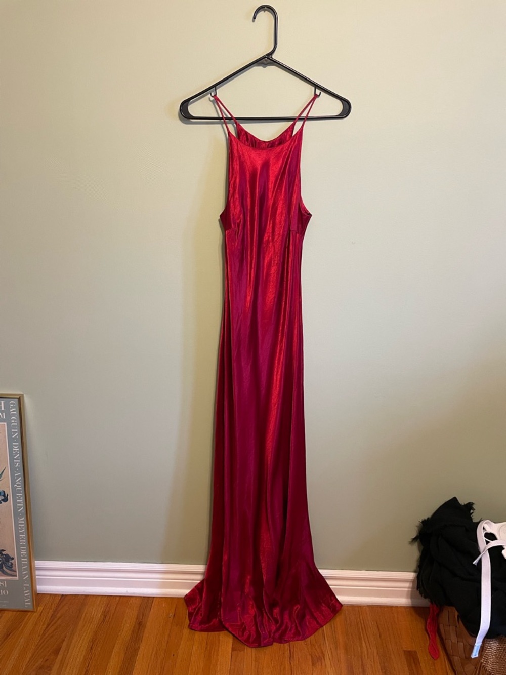 Red Satin Prom Dress with Spaghetti Straps